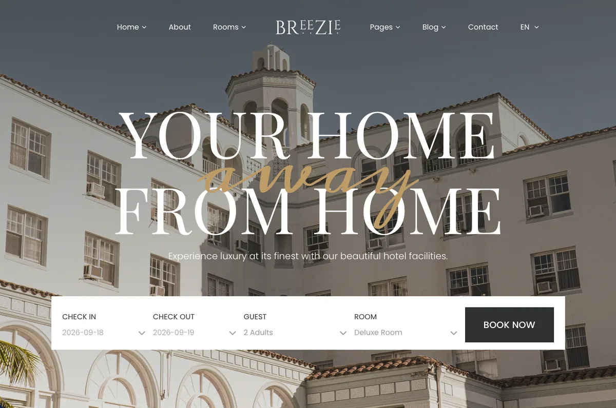 Hospitality website example: editorial and restrained