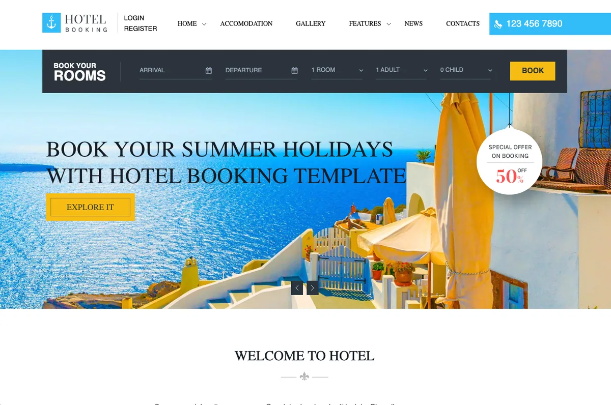 Hospitality website example: booking bar above everything