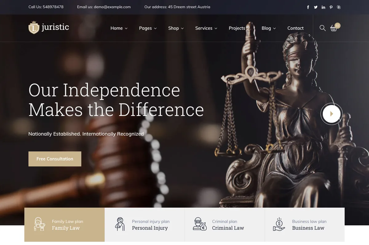 Law firm website example: traditional and formal