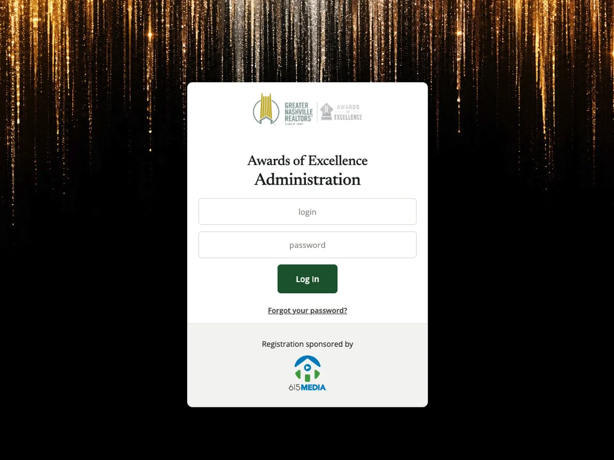 The Awards of Excellence sign-in screen