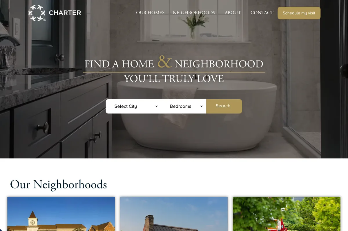 Real estate website example: homebuilder, search first