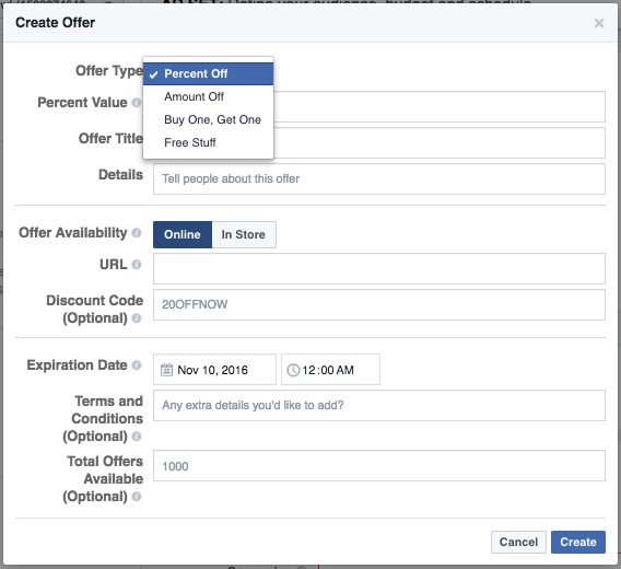 Offer Ad on Facebook example