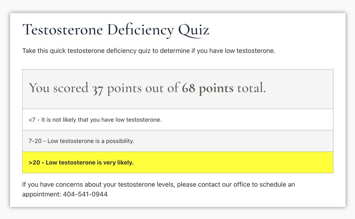 Dr. Parry - Atlanta Medical Website Design - Testosterone Deficiency Quiz results.