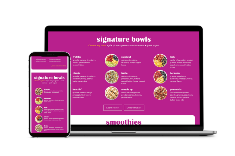 Restaurant Menu for Smoothie and Healthy Bowls restaurant.