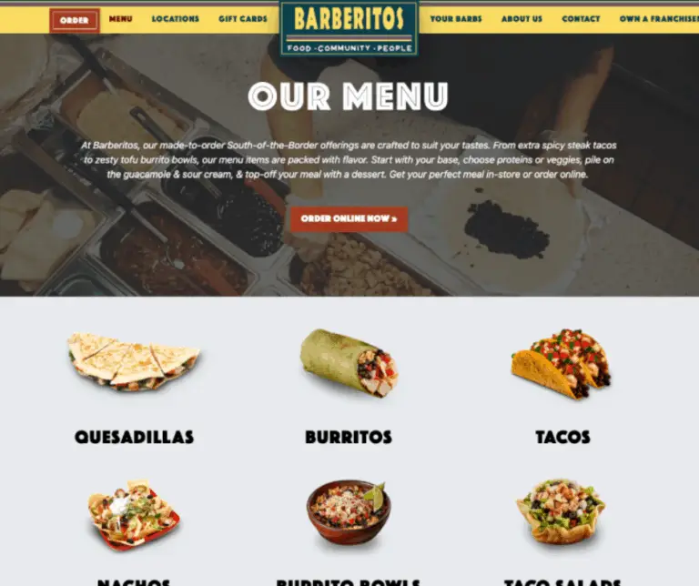 Barberitos restaurant menu - website menu design for restaurants