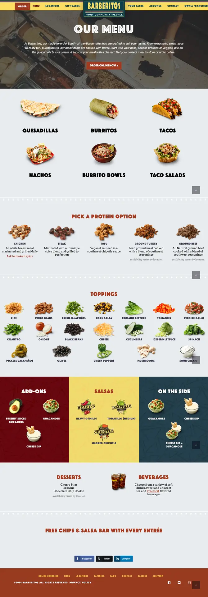 Barberitos restaurant menu - website menu design for restaurants