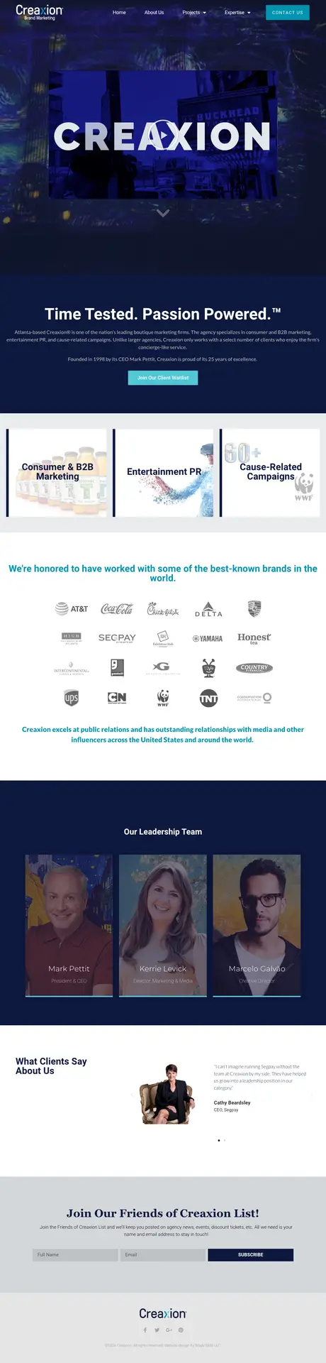 Creaxion - Atlanta PR Company Website redesign - Homepage