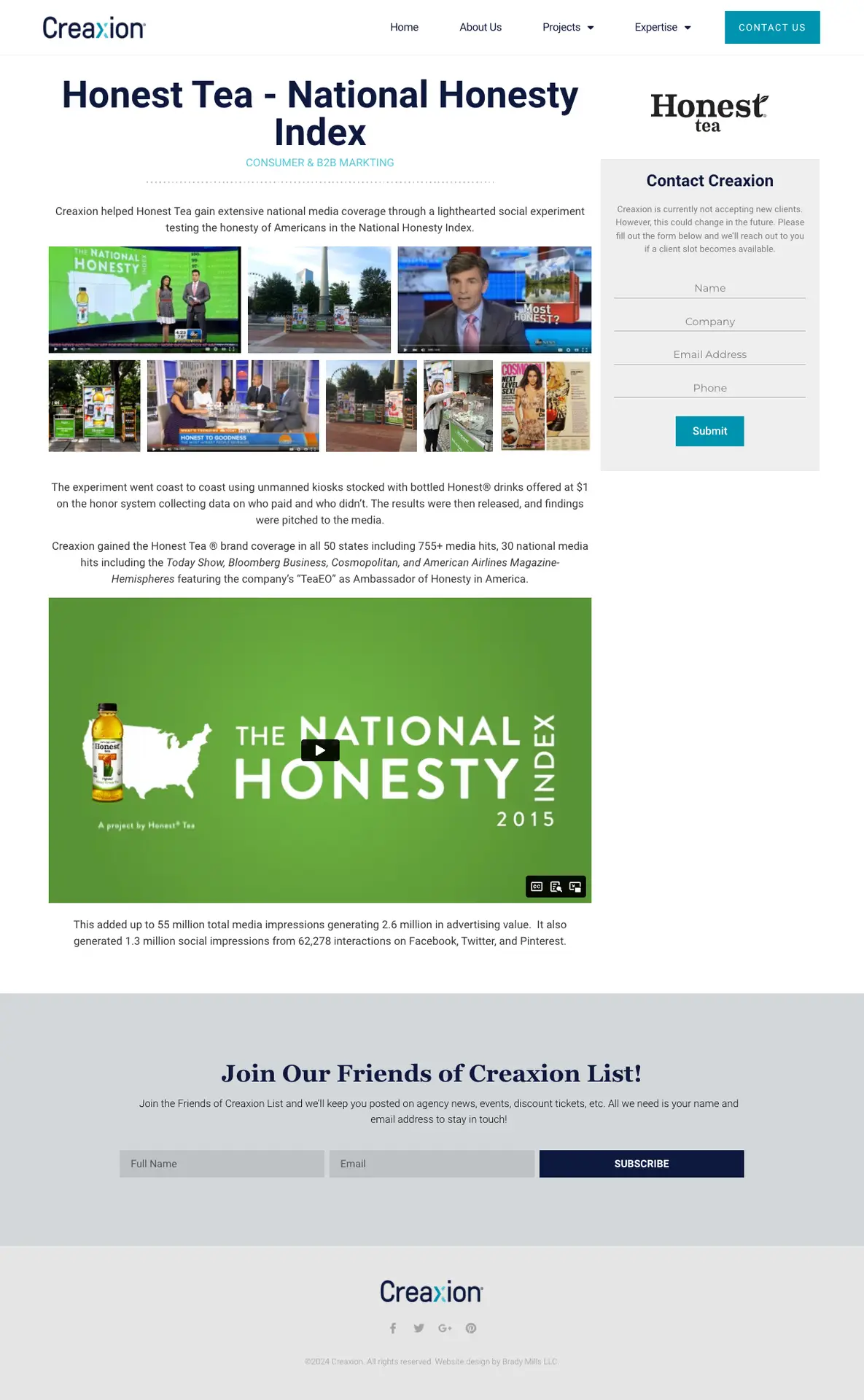 Honest Tea - PR Company website design