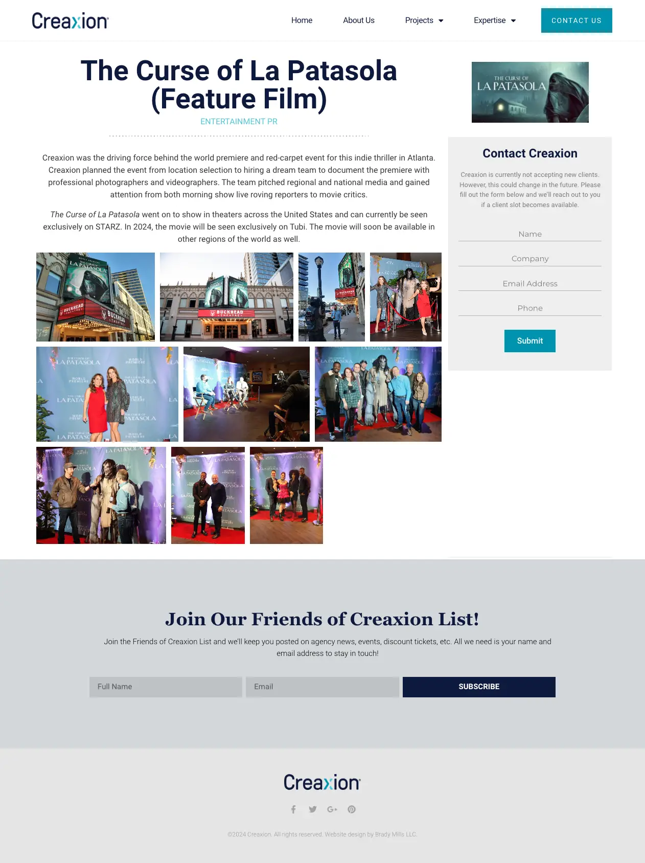 The Curse of La Patasola Feature Film - Client Page Website Design on Creaxion