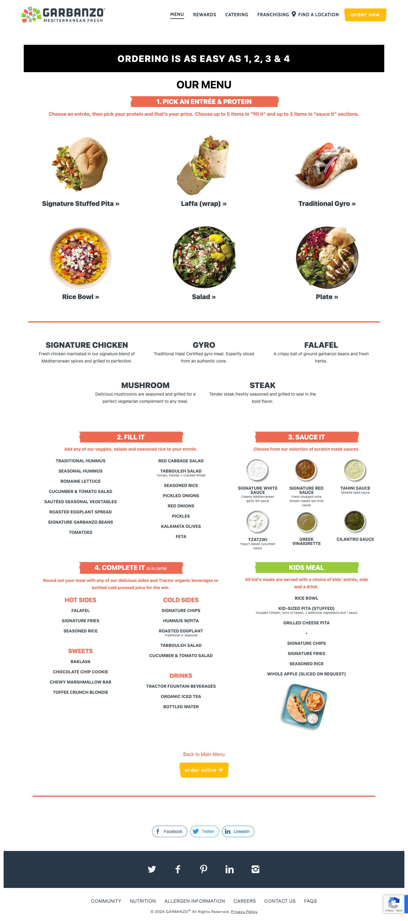 Garbanzo Mediterranean restaurant online menu.