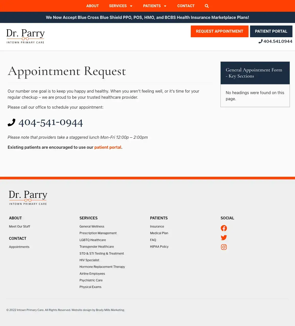 Atlanta Medical website design and SEO - Intown Primary Care Website Design - Doctor's Appointment Request