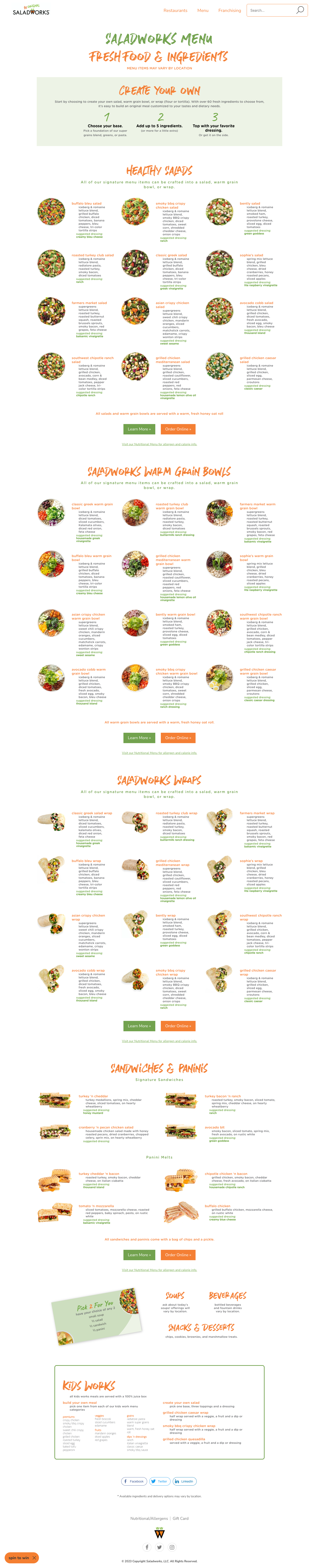 Saladworks online restaurant menu design - dynamic menu design