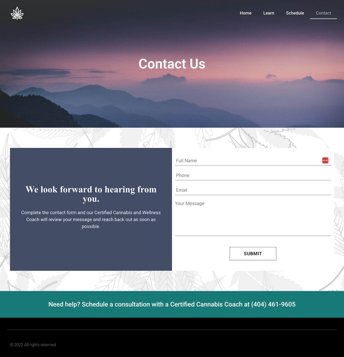 Center for Cannabis Wellness - Contact Page