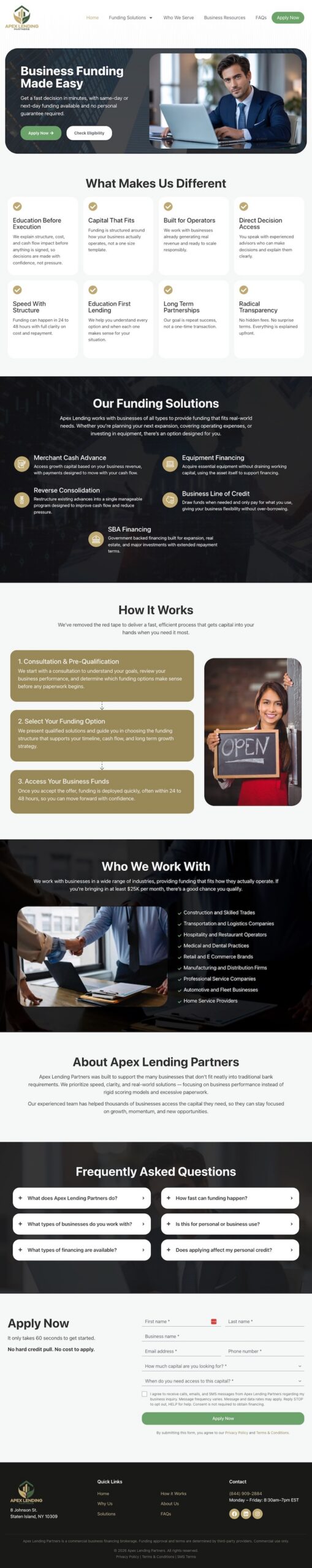 Apex Lending Partners Full Homepage Redesign