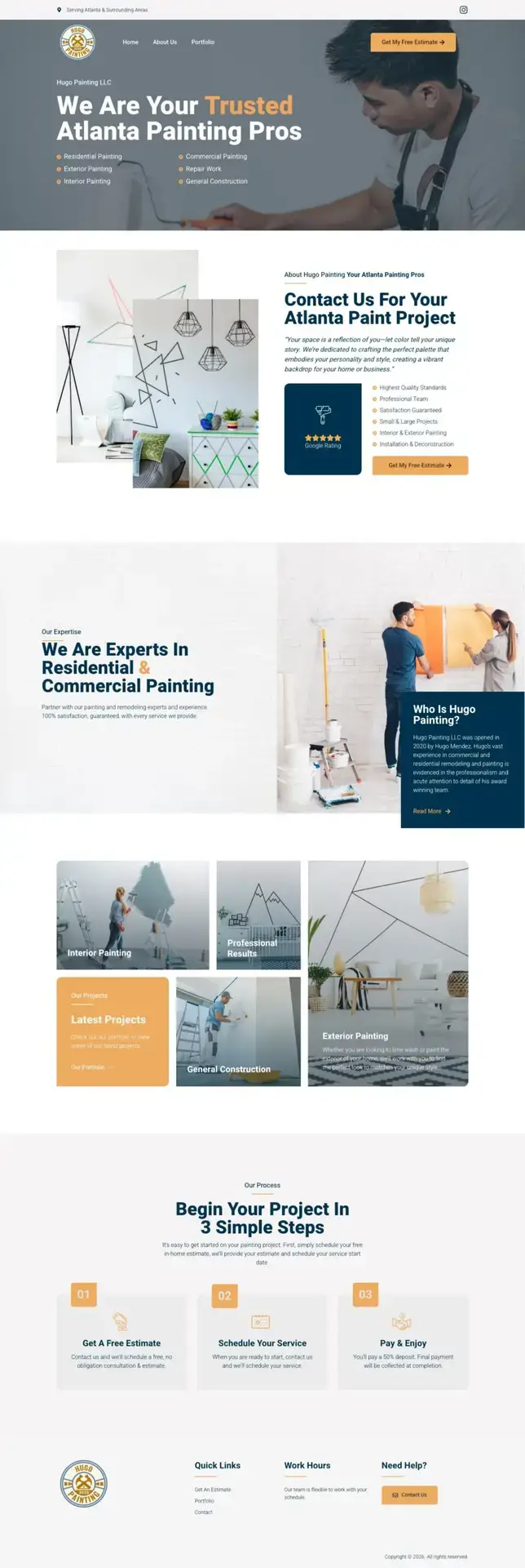 Painting company website design - homepage